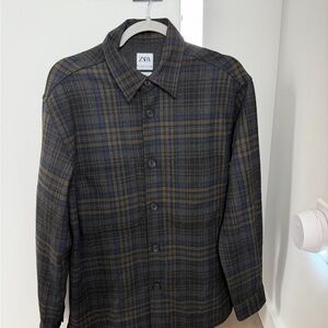 Zara Dark Plaid Long Sleeve Shirt